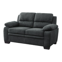 Hugh 58 Inch Loveseat, Dark Gray Polyester, Foam Cushioned, Solid Wood - BM315494