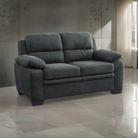 Hugh 58 Inch Loveseat, Dark Gray Polyester, Foam Cushioned, Solid Wood - BM315494