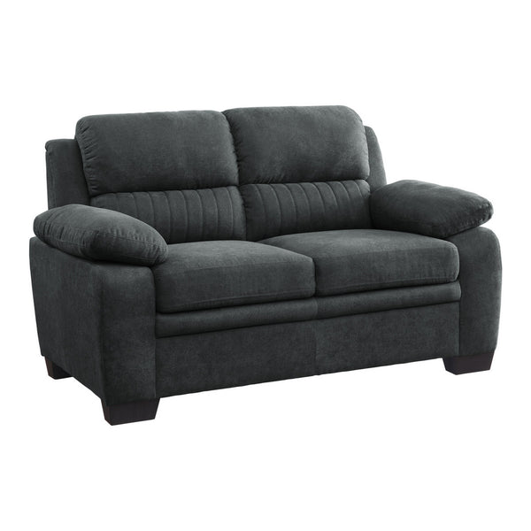 Hugh 58 Inch Loveseat, Dark Gray Polyester, Foam Cushioned, Solid Wood - BM315494