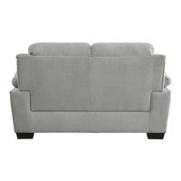 Hugh 58 Inch Loveseat, Gray Polyester, Soft Foam Cushioned, Solid Wood - BM315496