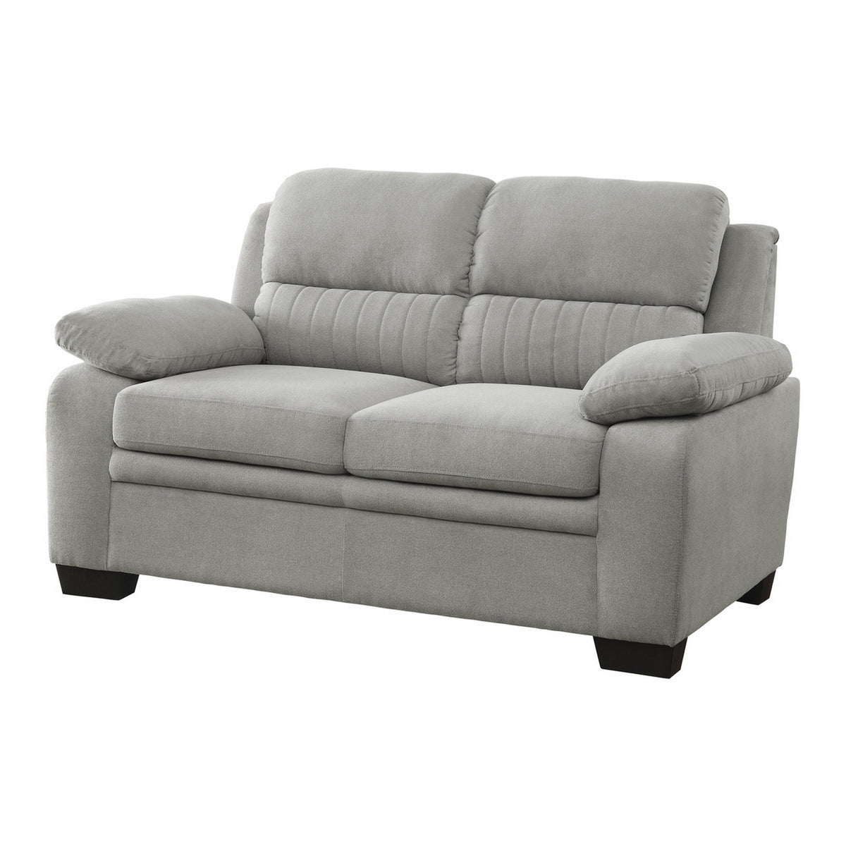 Hugh 58 Inch Loveseat, Gray Polyester, Soft Foam Cushioned, Solid Wood - BM315496