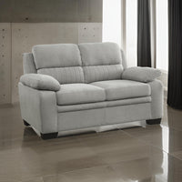 Hugh 58 Inch Loveseat, Gray Polyester, Soft Foam Cushioned, Solid Wood - BM315496