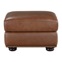 Boro 28 Inch Ottoman, Rich Brown Top Grain and Faux Leather, Solid Wood - BM315513