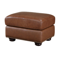 Boro 28 Inch Ottoman, Rich Brown Top Grain and Faux Leather, Solid Wood - BM315513