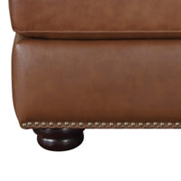 Boro 28 Inch Ottoman, Rich Brown Top Grain and Faux Leather, Solid Wood - BM315513