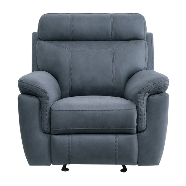 Clif 38 Inch Manual Glider Reclining Accent Chair, Blue Microfiber, Wood - BM315527