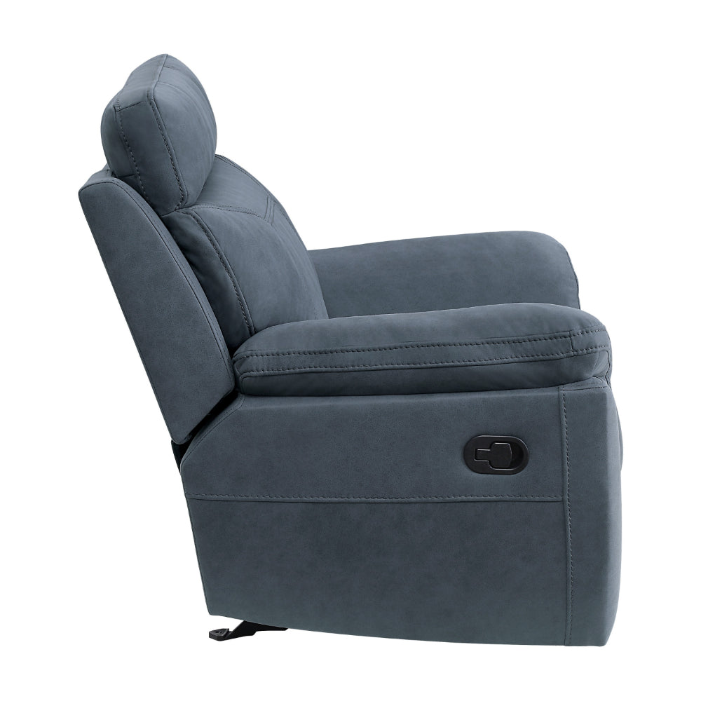 Clif 38 Inch Manual Glider Reclining Accent Chair, Blue Microfiber, Wood - BM315527