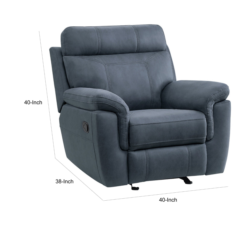 Clif 38 Inch Manual Glider Reclining Accent Chair, Blue Microfiber, Wood - BM315527