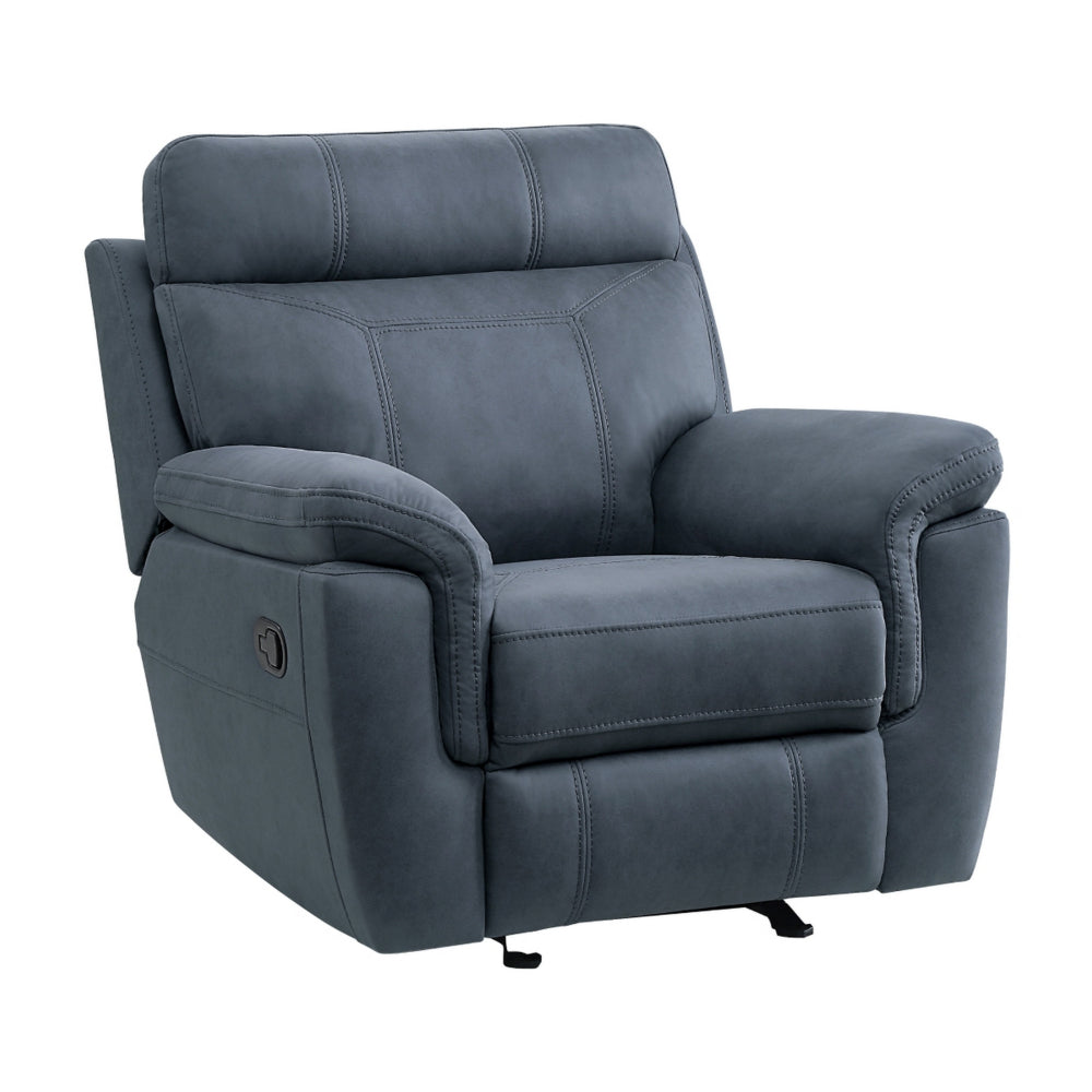 Clif 38 Inch Manual Glider Reclining Accent Chair, Blue Microfiber, Wood - BM315527