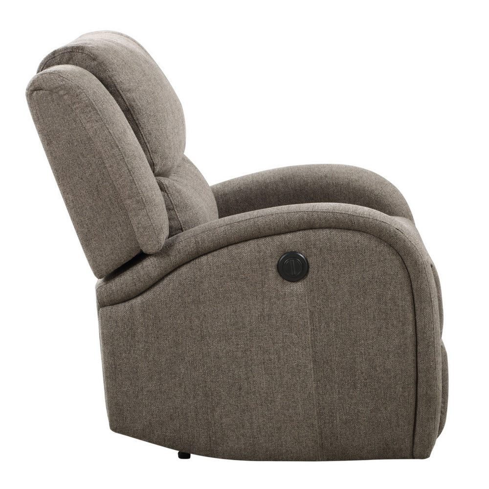 Karena 38 Inch Power Reclining Accent Chair, Brown Chenille, Solid Wood - BM315539