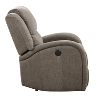 Karena 38 Inch Power Reclining Accent Chair, Brown Chenille, Solid Wood - BM315539