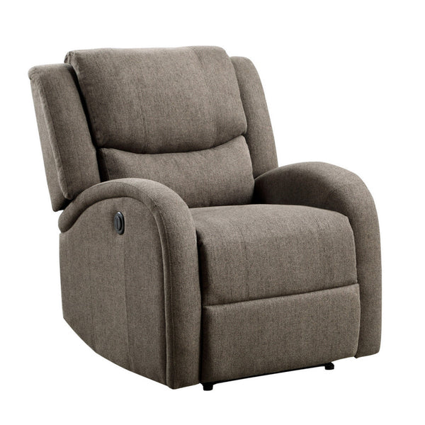 Karena 38 Inch Power Reclining Accent Chair, Brown Chenille, Solid Wood - BM315539