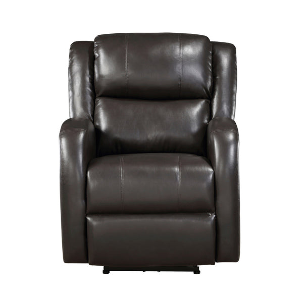 Karena 38 Inch Power Reclining Accent Chair, Brown Faux Leather, Solid Wood - BM315540