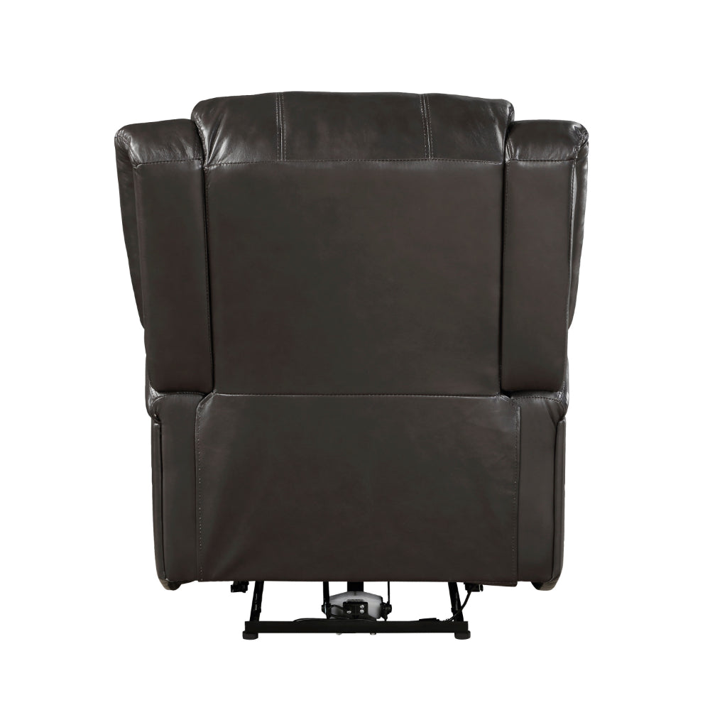 Karena 38 Inch Power Reclining Accent Chair, Brown Faux Leather, Solid Wood - BM315540