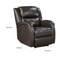 Karena 38 Inch Power Reclining Accent Chair, Brown Faux Leather, Solid Wood - BM315540