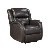 Karena 38 Inch Power Reclining Accent Chair, Brown Faux Leather, Solid Wood - BM315540