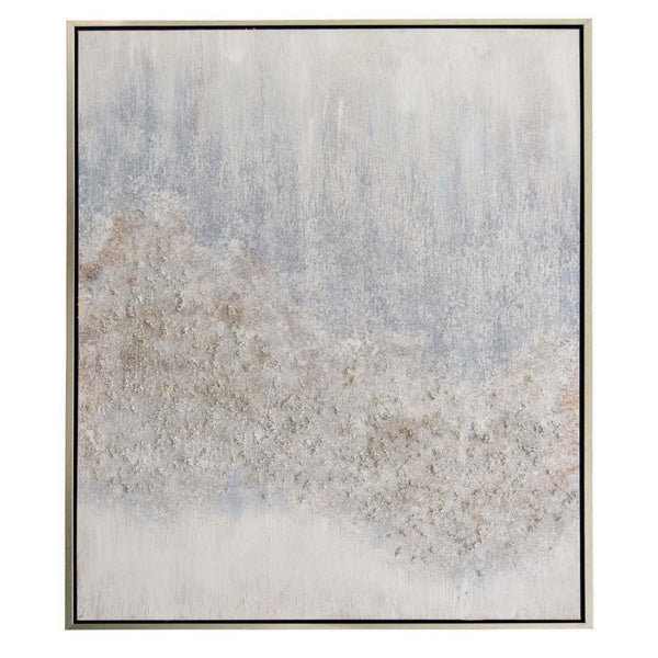 40 x 60 Framed Canvas, Abstract Sand Oil Painting, Natural Fiber, White  - BM315569