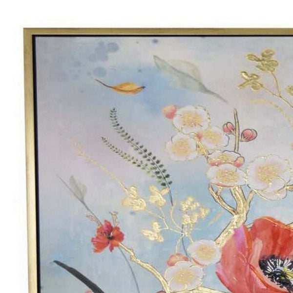 47 x 47 Framed Canvas, Red Floral Oil Painting, Natural Fiber, Multicolor - BM315573