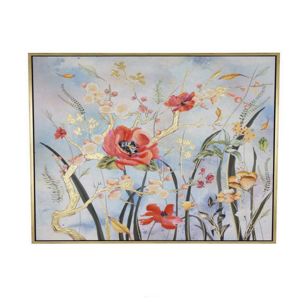 47 x 47 Framed Canvas, Red Floral Oil Painting, Natural Fiber, Multicolor - BM315573