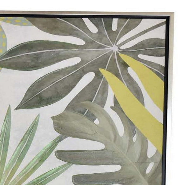 36 x 47 Wall Art, Botanical Flower Leaf Painting, Natural Fiber, Green - BM315576