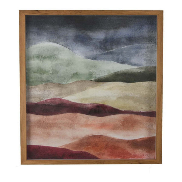 24 x 32 Framed Wall Art Painting, Abstract Dune Waves, Burgundy, Green - BM315584