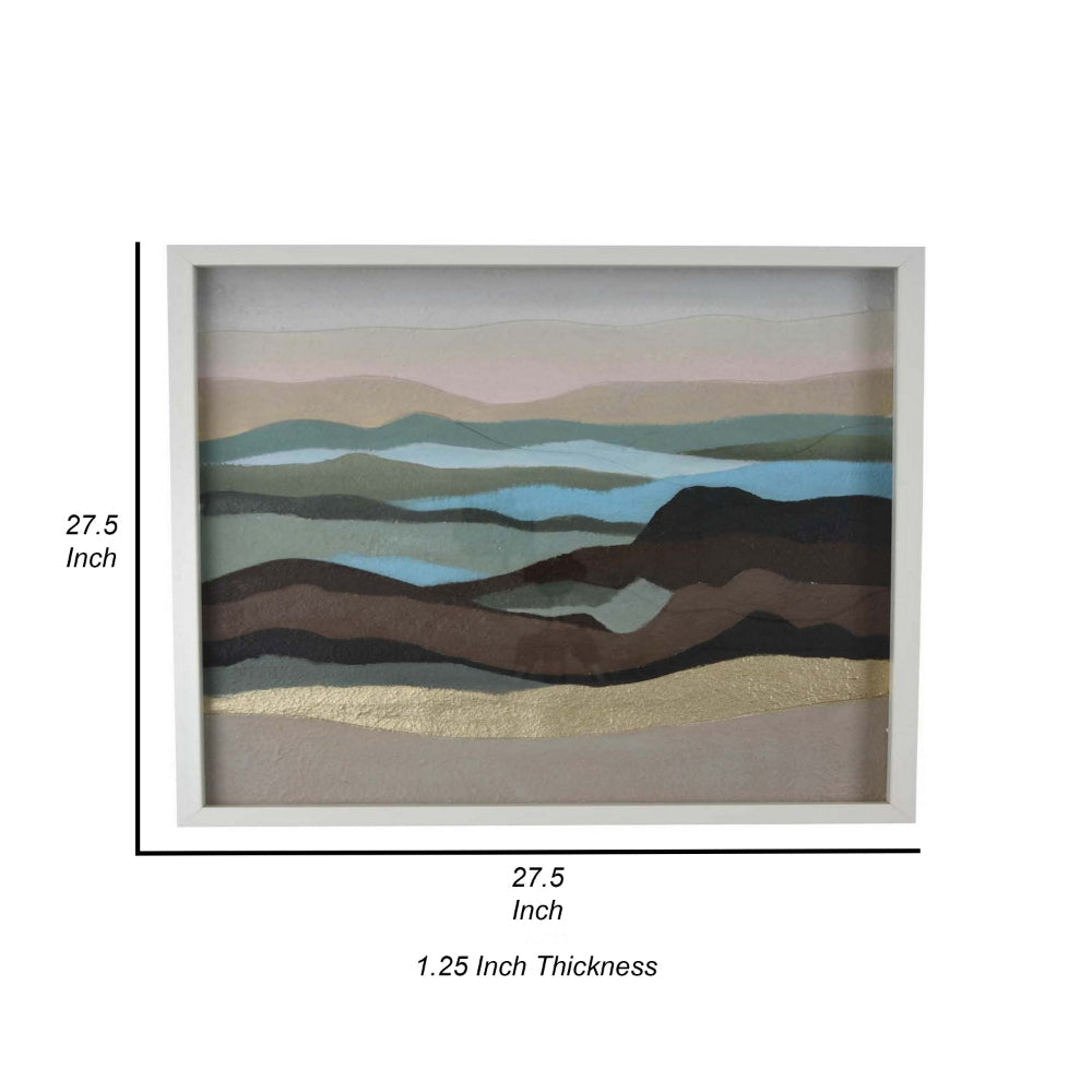 28 x 28 Framed Wall Art Painting, Abstract Dune Waves, Primary Multicolors - BM315585