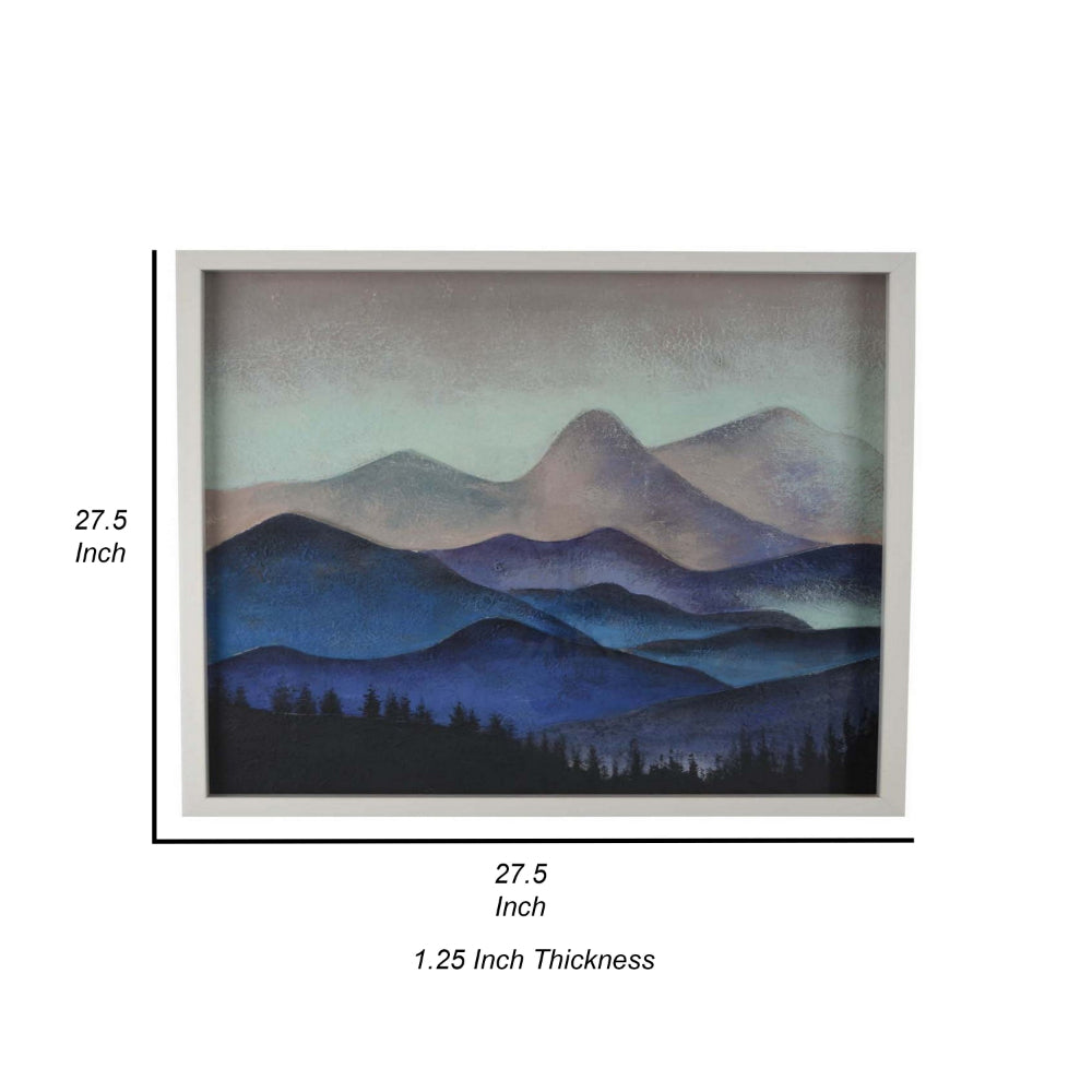 28 x 28 Framed Wall Art Painting, Mountains, Natural Fiber, Multicolor - BM315586