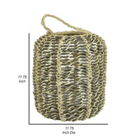 Hani 18 Inch Tabletop Decor Lantern, Beige Woven Fiber, Cylindrical, Gray - BM315588