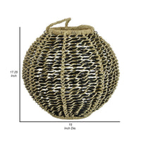 Hani 17 Inch Tabletop Decor Lantern, Beige Woven Fiber, Oval Shape, Black - BM315589