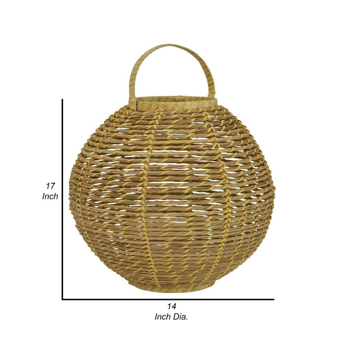 Hani 17 Inch Tabletop Decor Lantern, Woven Fiber, Oval Shape, Brown - BM315590