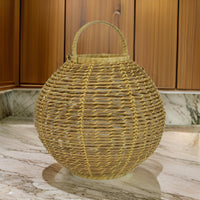 Hani 17 Inch Tabletop Decor Lantern, Woven Fiber, Oval Shape, Brown - BM315590