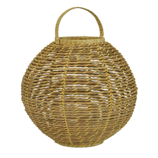 Hani 17 Inch Tabletop Decor Lantern, Woven Fiber, Oval Shape, Brown - BM315590