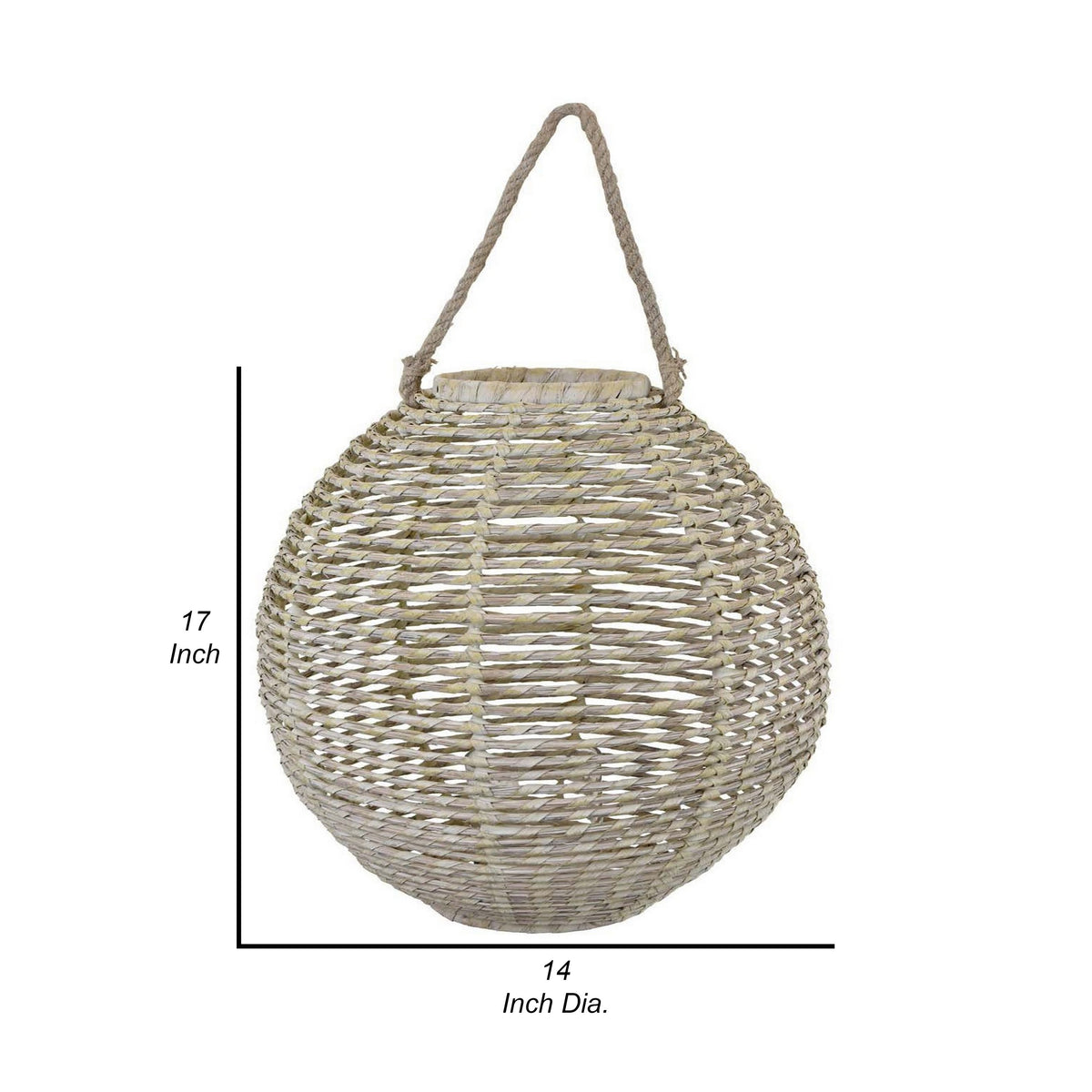 Hani 17 Inch Tabletop Decor Lantern, Woven Fiber Frame, Oval Shape, White - BM315591