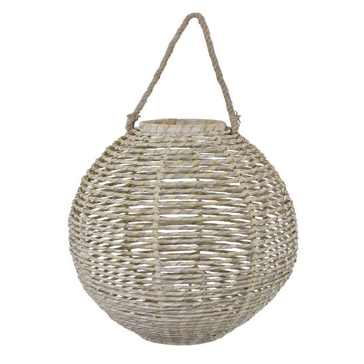 Hani 17 Inch Tabletop Decor Lantern, Woven Fiber Frame, Oval Shape, White - BM315591