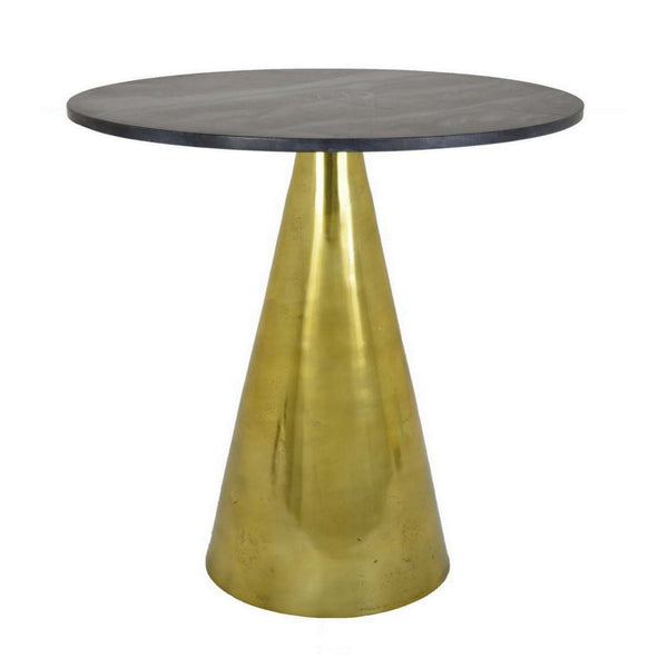 Tilu 24 Inch Plant Stand Side Table, Black Round Marble Top, Gold Metal - BM315593