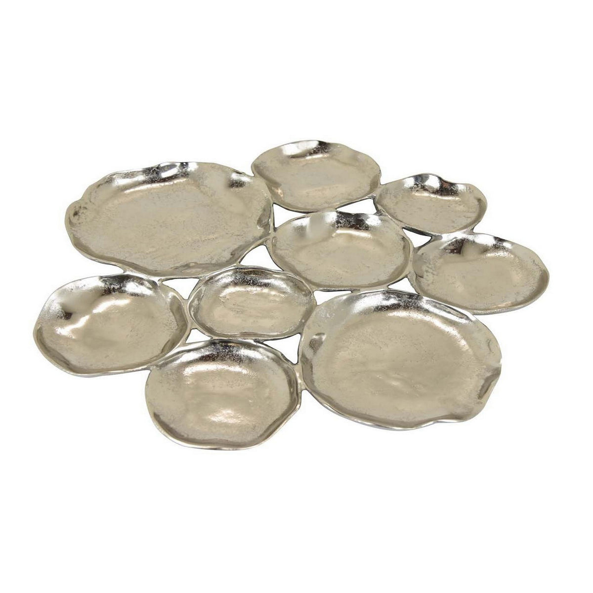 Jiva 9 Piece Decorative Bowl Set, Irregular Shaped Design, Silver Metal - BM315603