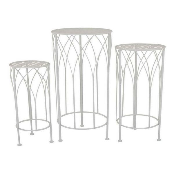Lyi Plant Stand Table Set of 3, Round Carved Cutout, Wired Base White Metal - BM315610