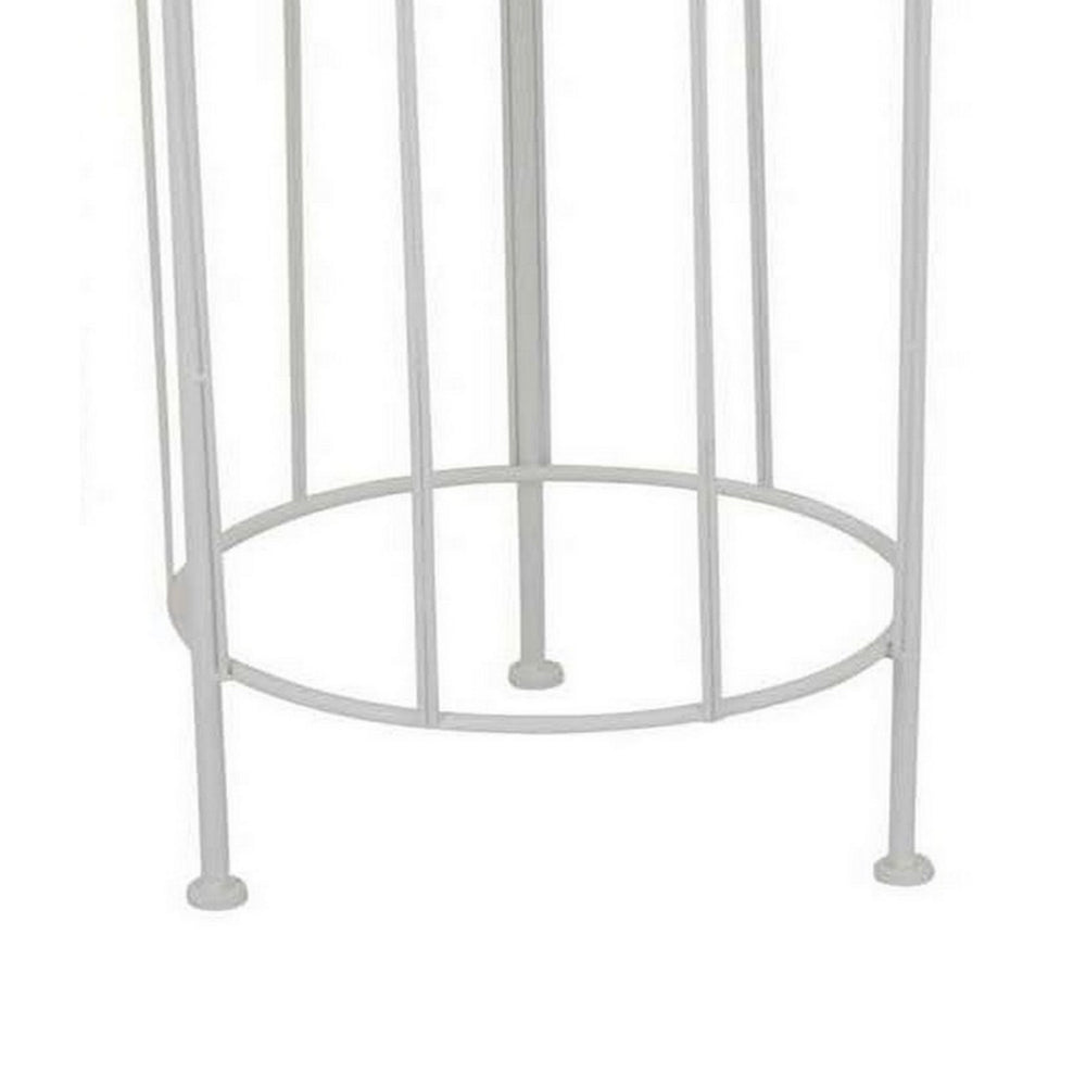 Lyi Plant Stand Table Set of 3, Round Carved Cutout, Wired Base White Metal - BM315610