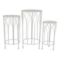 Lyi Plant Stand Table Set of 3, Round Carved Cutout, Wired Base White Metal - BM315610