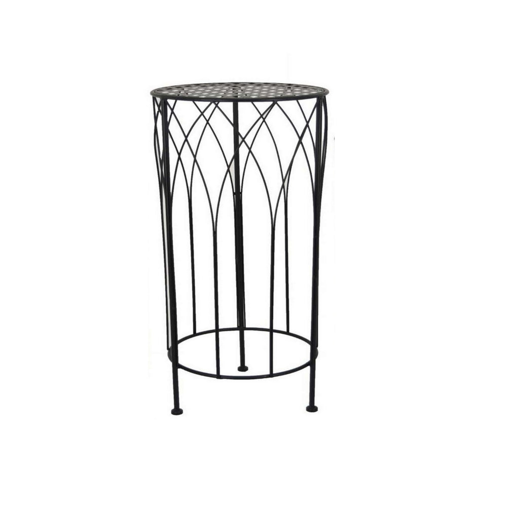 Lyi Plant Stand Table Set of 3, Round Carved Cutout, Wired Base Black Metal - BM315611