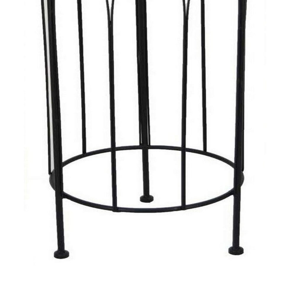 Lyi Plant Stand Table Set of 3, Round Carved Cutout, Wired Base Black Metal - BM315611