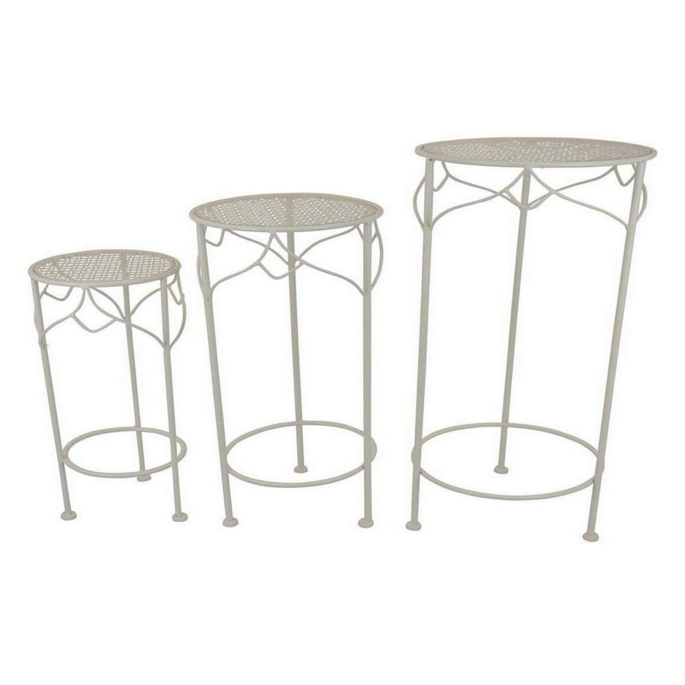 Kyi Nesting Plant Stand Set of 3, Round Angled Cutout Display, Ivory Metal - BM315622