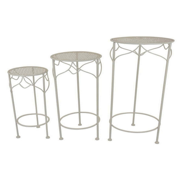 Kyi Nesting Plant Stand Set of 3, Round Angled Cutout Display, Ivory Metal - BM315622