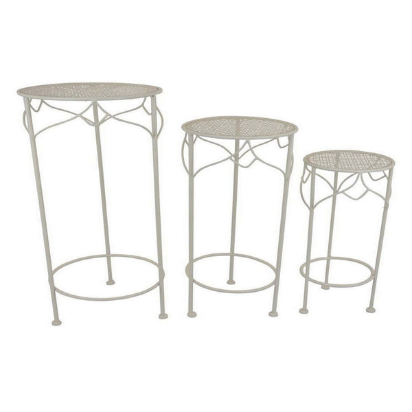 Kyi Nesting Plant Stand Set of 3, Round Angled Cutout Display, Ivory Metal - BM315622