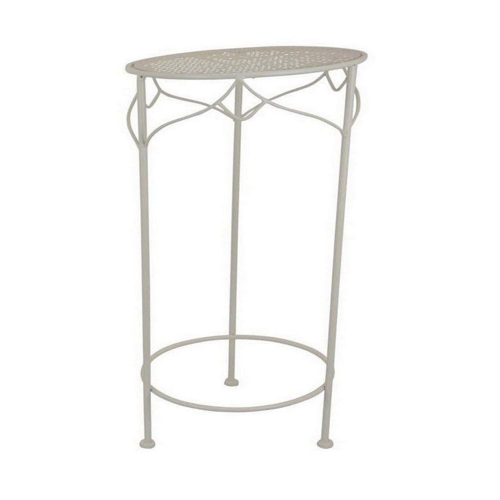 Kyi Nesting Plant Stand Set of 3, Round Angled Cutout Display, Ivory Metal - BM315622