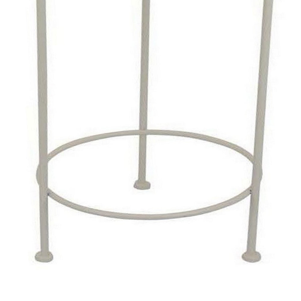 Kyi Nesting Plant Stand Set of 3, Round Angled Cutout Display, Ivory Metal - BM315622