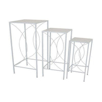 Kyi Nesting Plant Stand Set of 3, Square Angled Cutout Display, White Metal - BM315623