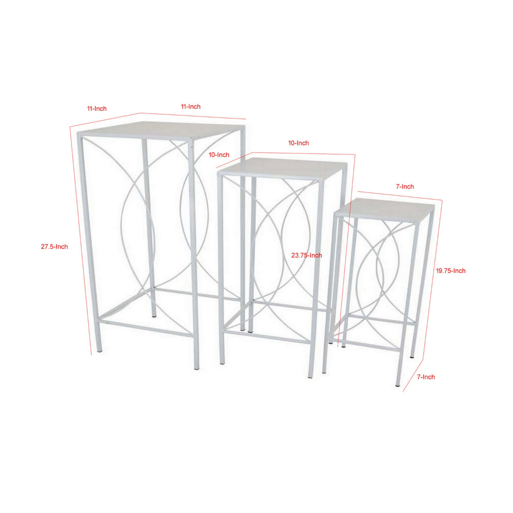 Kyi Nesting Plant Stand Set of 3, Square Angled Cutout Display, White Metal - BM315623