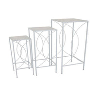 Kyi Nesting Plant Stand Set of 3, Square Angled Cutout Display, White Metal - BM315623