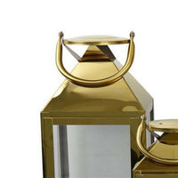 Davi Set of 3 Decorative Lanterns, Curved Handles, Glass Panel, Brass Metal - BM315626